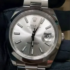 Rolex Datejust 41mm Silver Sunray Dial Smooth Bezel Oyster Bracelet 126300 | 2023 Full Set