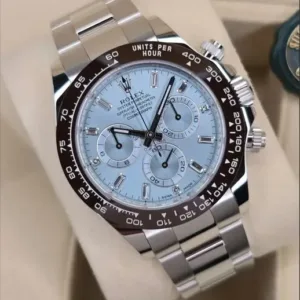 Rolex Cosmograph Daytona 40mm Ice Blue Baguette Diamond Dial Chestnut Brown Cerachrom Bezel Solid 950 Platinum Oyster Bracelet 116506 | 2022 Full Set — The Rarest Daytona Ever Made