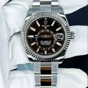 Rolex Sky-Dweller 42mm Black Dial 18k White Gold Ring Command Fluted Bezel Oyster Bracelet 326934 | 2019 Full Set — Discontinued Reference