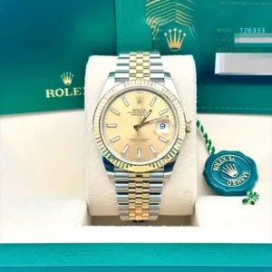 Rolex Datejust 41mm Champagne Index Dial 18k Yellow Gold Fluted Bezel Yellow Rolesor Jubilee Bracelet 126333 | 2025 Mint Full Set