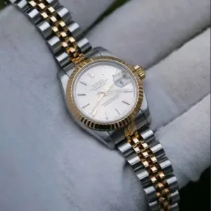 Rolex Lady-Datejust 26mm Silver Dial 18k Yellow Gold Fluted Bezel Two-Tone Jubilee Bracelet 69173 | Vintage 1998 U-Serial Complete Full Set