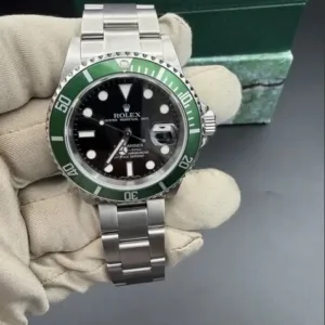 Rolex Submariner Date "Kermit" 40mm Black Maxi Dial Anniversary Green Aluminum Bezel Oyster Bracelet 16610LV | 2007 Full Set — Serviced June 2026, Pressure Tested